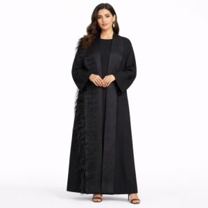 Abaya NOIR PLUME – Ensemble 3 pièces