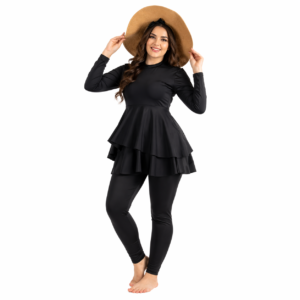 Maillot de bain burkini élégant noir – Ensemble 3 pièces avec jupe à volants