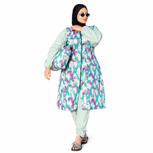 Ensemble Burkini Femme Fleuri Vert Menthe avec Sac Assorti – Tenue Modeste Été