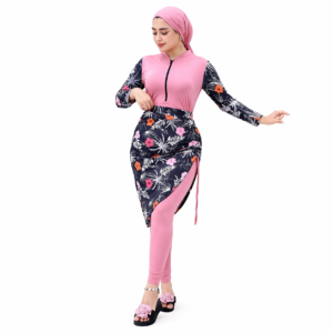 Maillot de bain couvrant femme rose – Motifs floraux tropicaux modernes